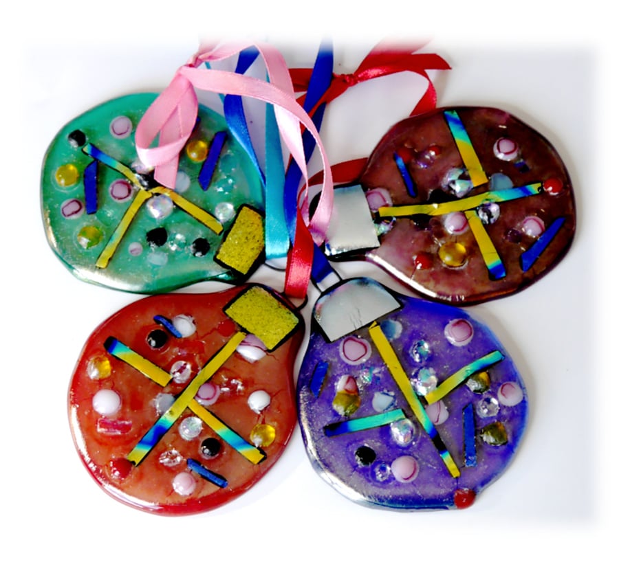 Bauble Round Fused Glass  Christmas Tree Decoration Dichroic 