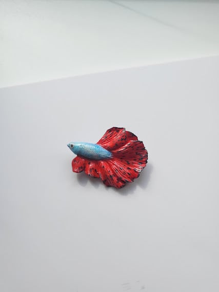 Handmade Polymer Clay Brooch - Crimson Comet Betta Brooch