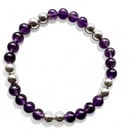 Amethyst Beaded Bracelet: Silver Hematite, Handmade Gemstone Jewelry