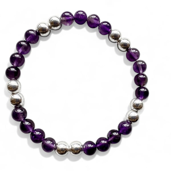 Amethyst Beaded Bracelet: Silver Hematite, Handmade Gemstone Jewelry