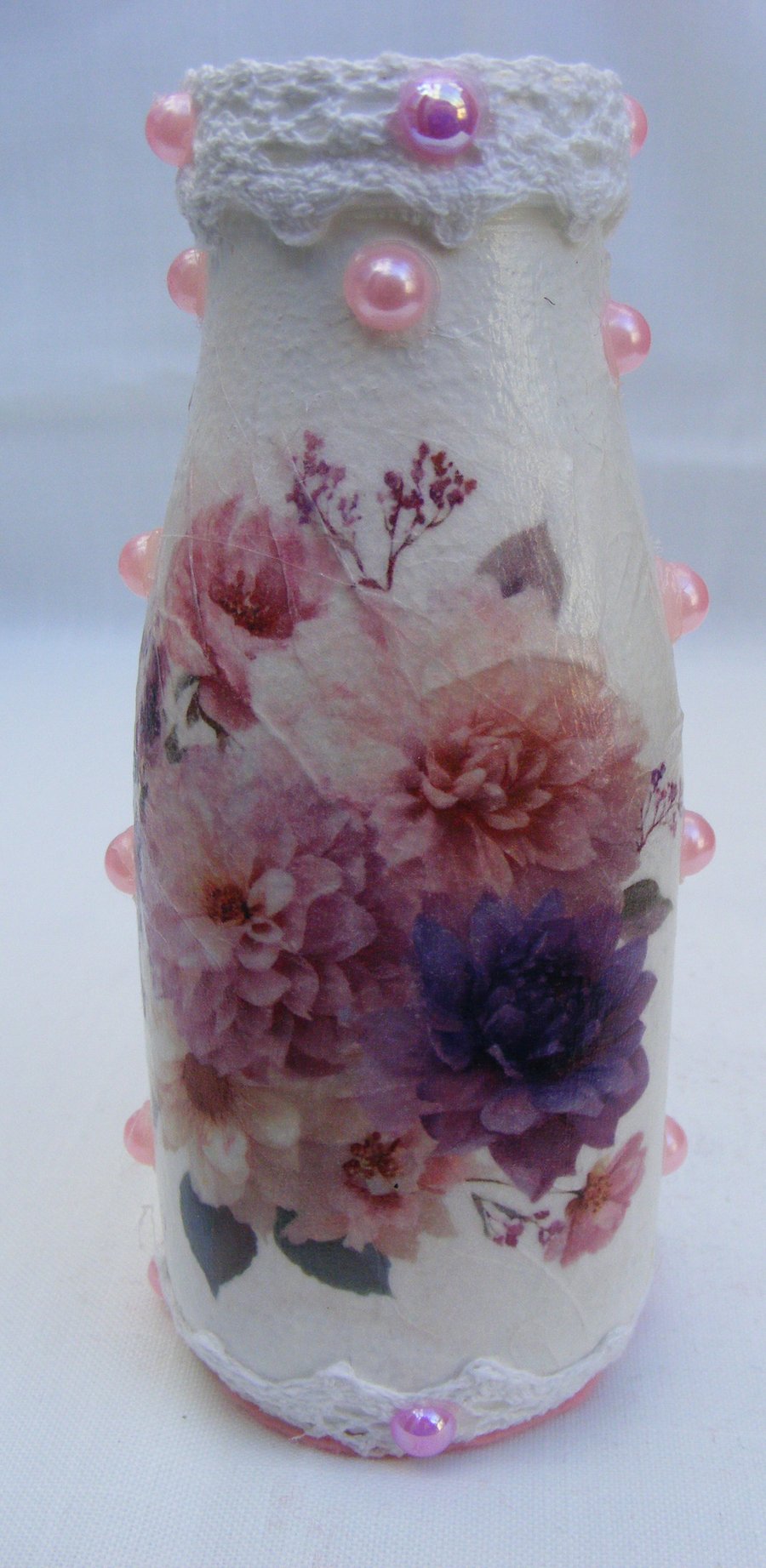 Decoupaged Dahlia Pastel Flower Vase