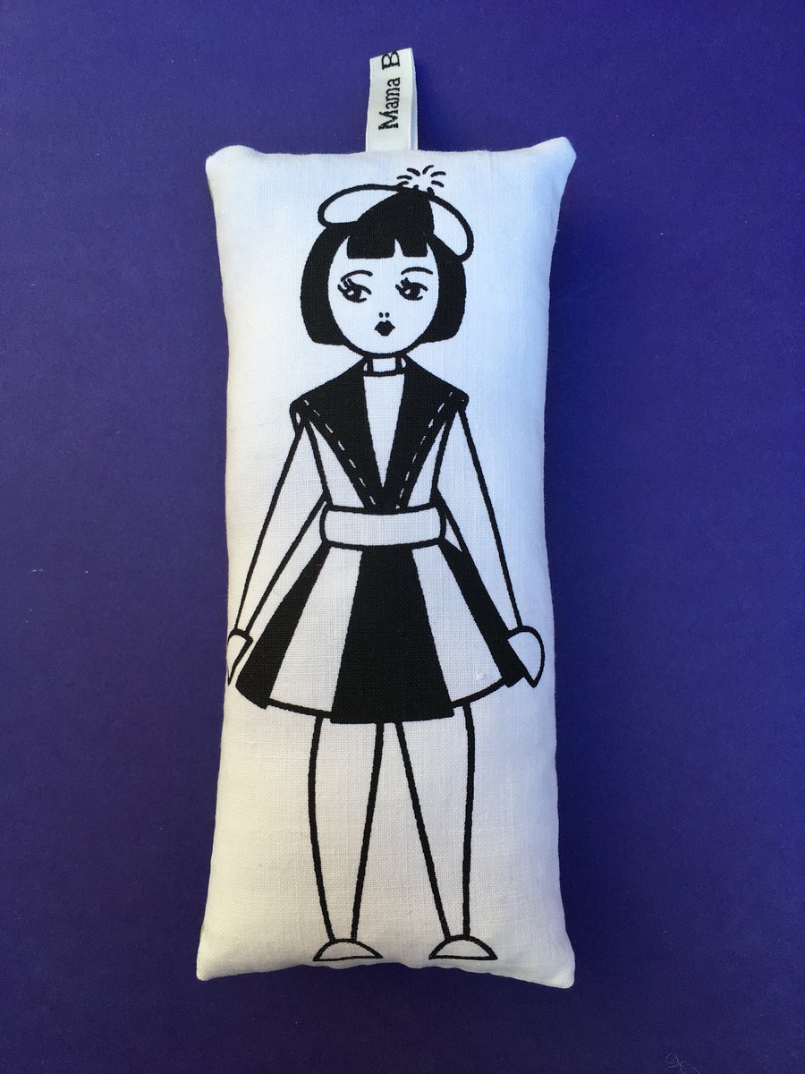 Hand Screen Printed Polish Doll Lavender Bag with 1960’s Floral Fabric. 