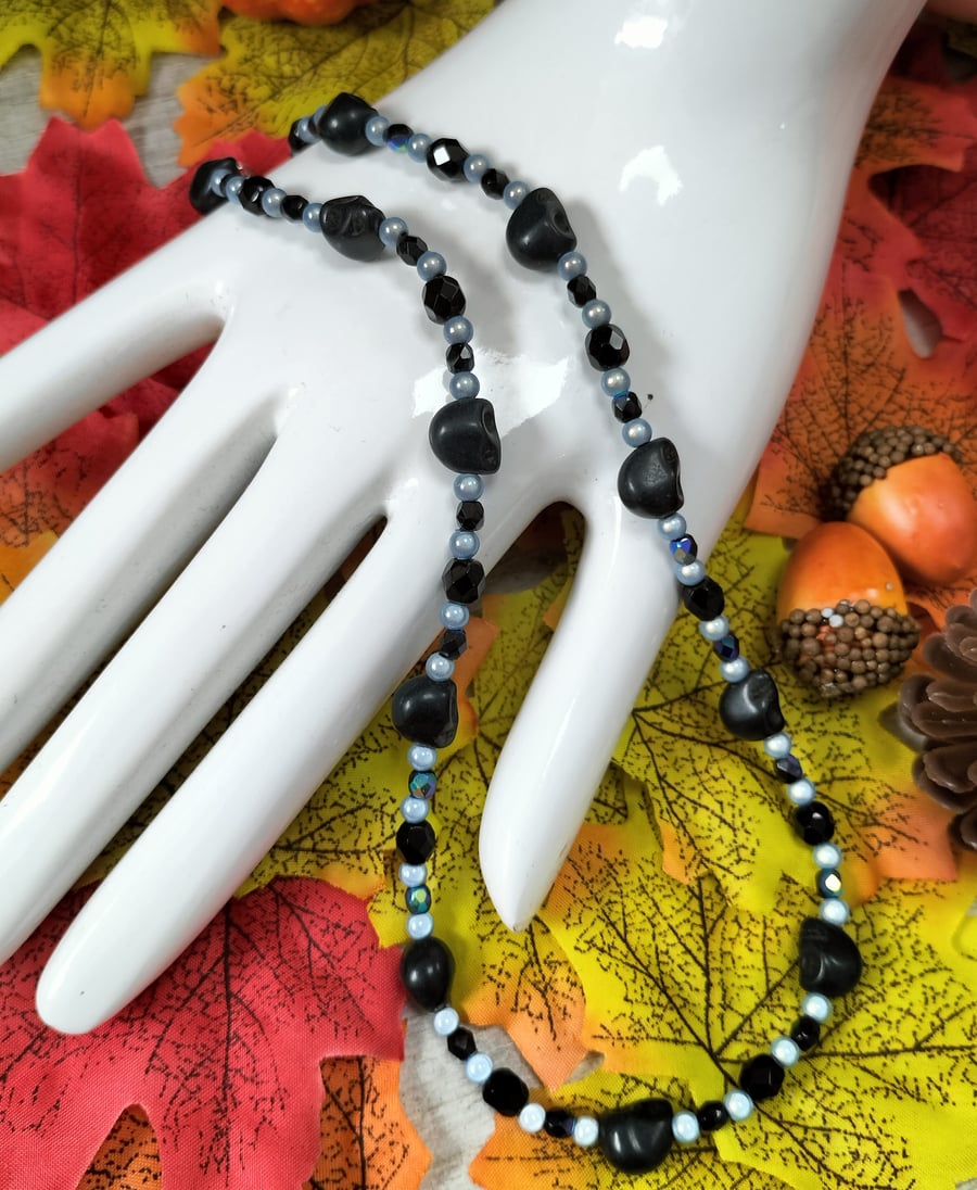 Halloween black skull and miracle bead necklace
