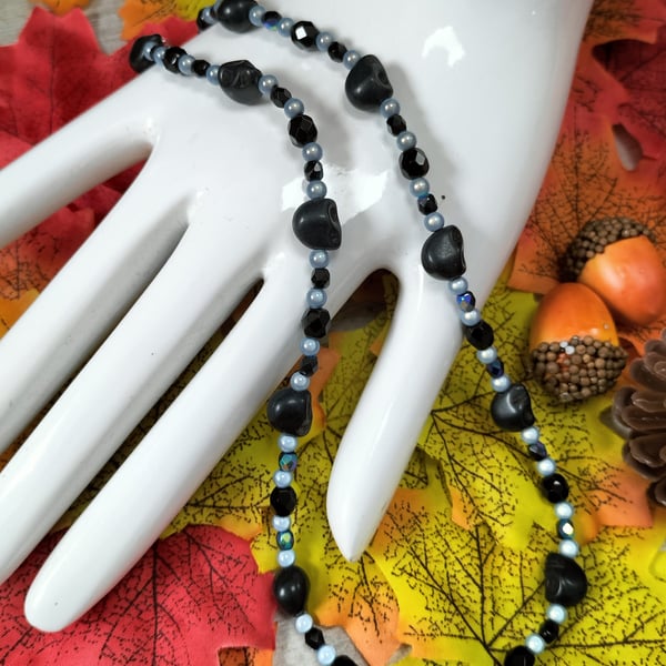 Halloween black skull and miracle bead necklace