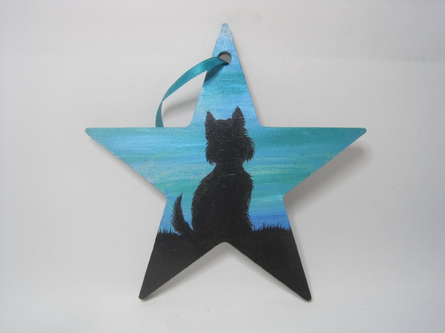 Westie West Highland Terrier Dog Star Hanging Decoration Painted Silhouette