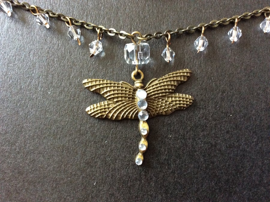 Crystal Dragonfly Pendant Necklace