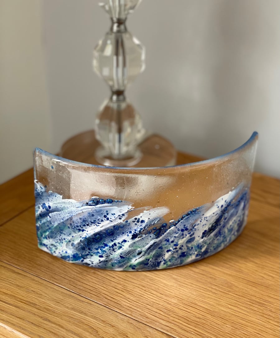 Fused glass curved wave