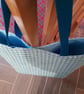 Bucket Bag Blue And White Dogtooth Design, With Fastener. Tote Bags. - Image 3