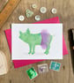 Green Pig Illustrated Blank Greeting Card - Image 1