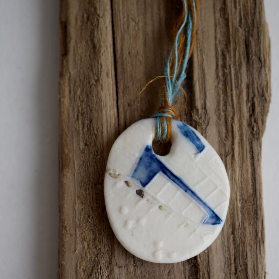 Porcelain Pendant with Printed Coastal Mapping