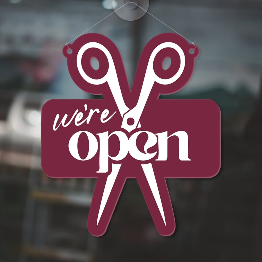 Hairdresser Open Closed Sign – Acrylic Hanging Scissors Shaped Business Sign 