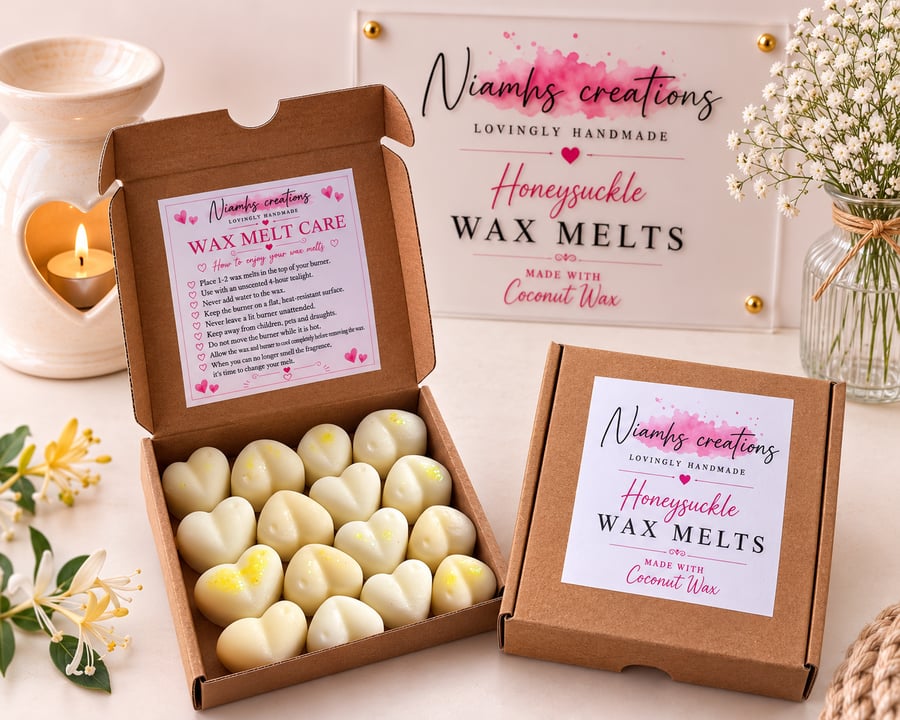 Image of Honeysuckle Highly Fragranced Heart Wax Melts, Floral Scent, Vegan, UK Handmade