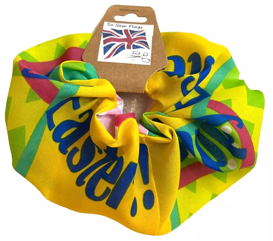 Happy Easter Eggs Yellow Flag Hair Scrunchie Scrunchies Accessory Ties Elastic