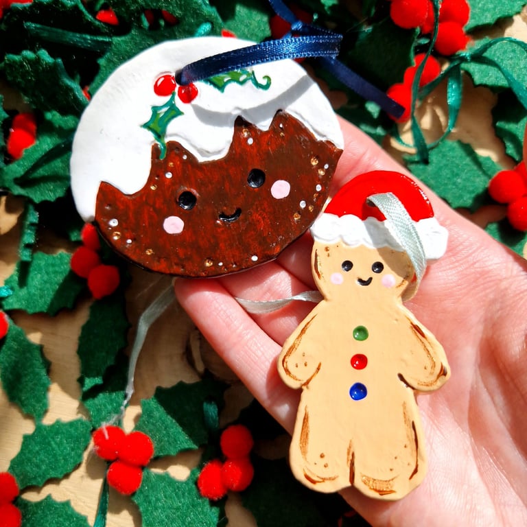 Christmas decoration set, Christmas pudding decoration, Gingerbread decoration