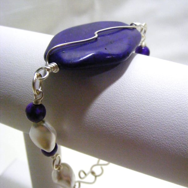 Purple Magnesite and White Sea Shell Bracelet