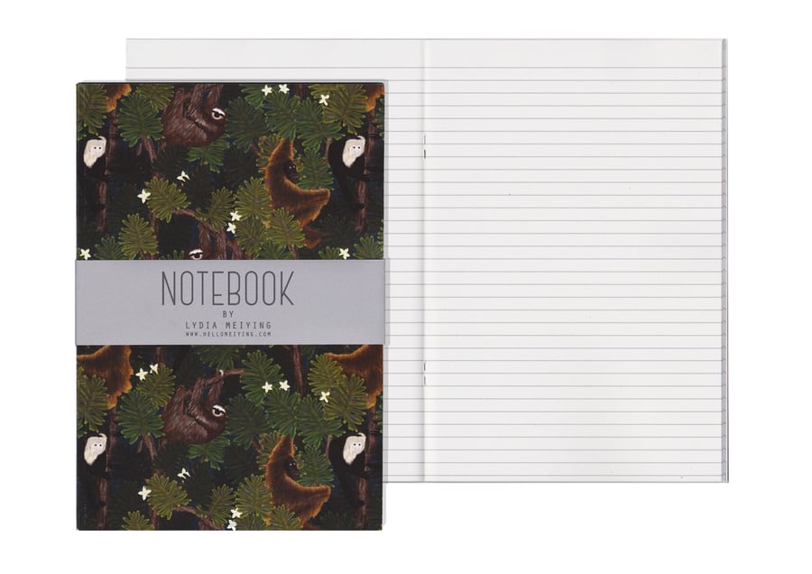 Lined Pages A5 Notebook - Monkeys and Sloths