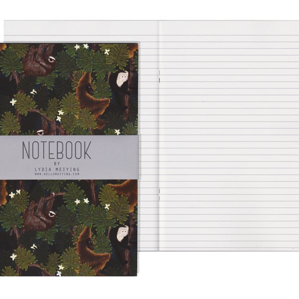 Lined Pages A5 Notebook - Monkeys and Sloths