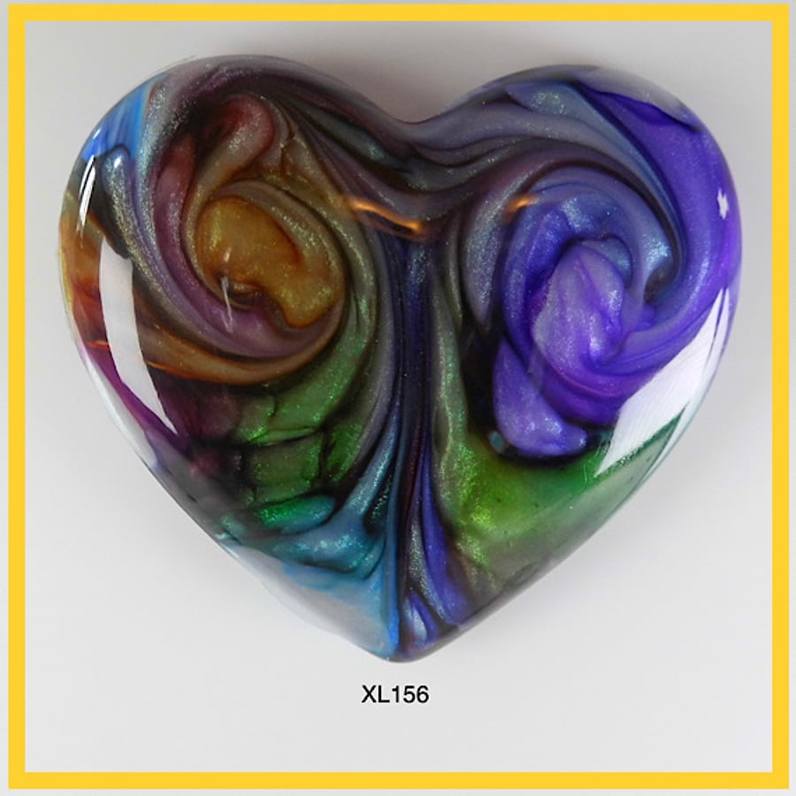 XLarge Purple Lustre Heart Cabochon, hand made, Unique, Resin Jewelry, XL156