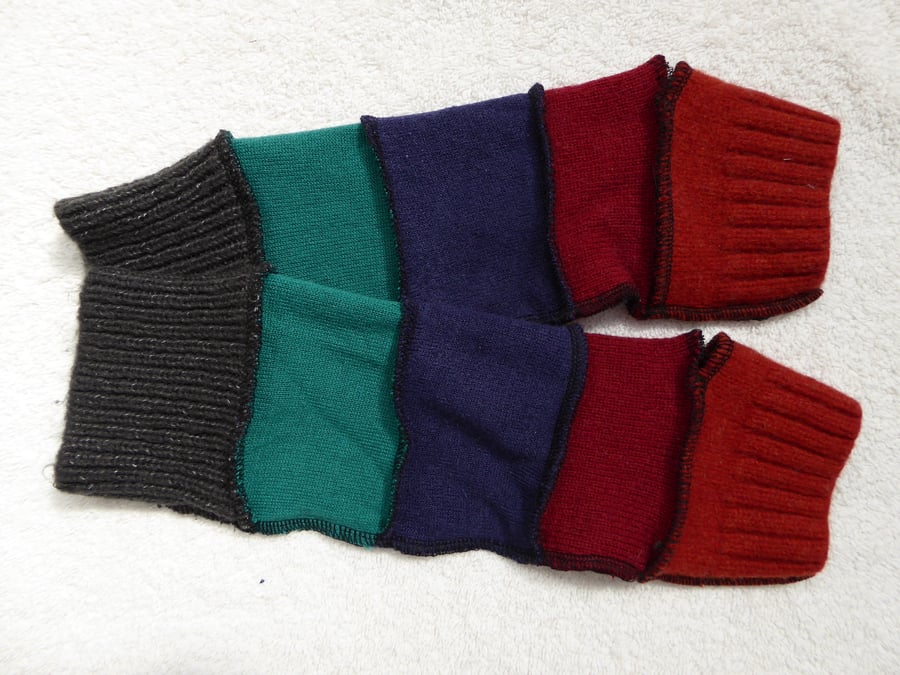 Fingerless Gloves Arm-warmers created from Up-cycled Sweaters. Orange red grey