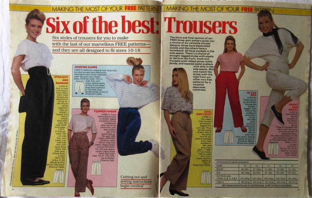 A multi-size sewing pattern for women's trousers in sizes 10-18 (Woman's Weekly 