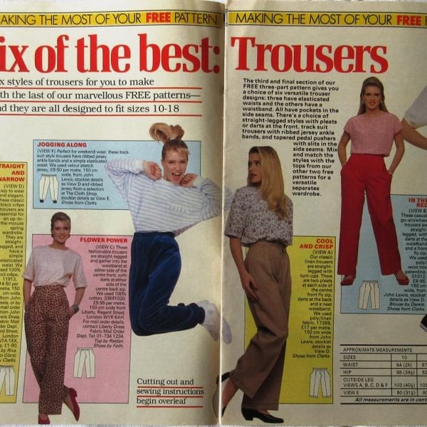 A multi-size sewing pattern for women's trousers in sizes 10-18 (Woman's Weekly 