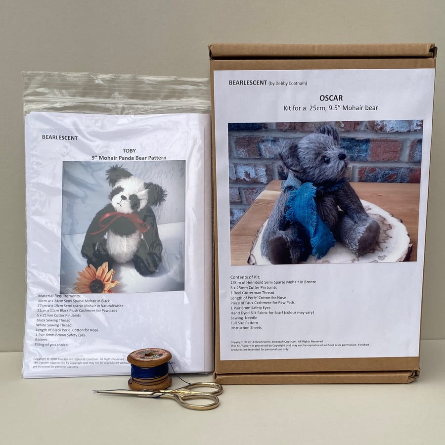 Bear making kit and panda bear sewing pattern, Teddy bear craft kit