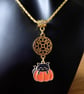 Floral Charm with Enamelled Black Cat & Pumpkin Pendant Necklace - Image 2