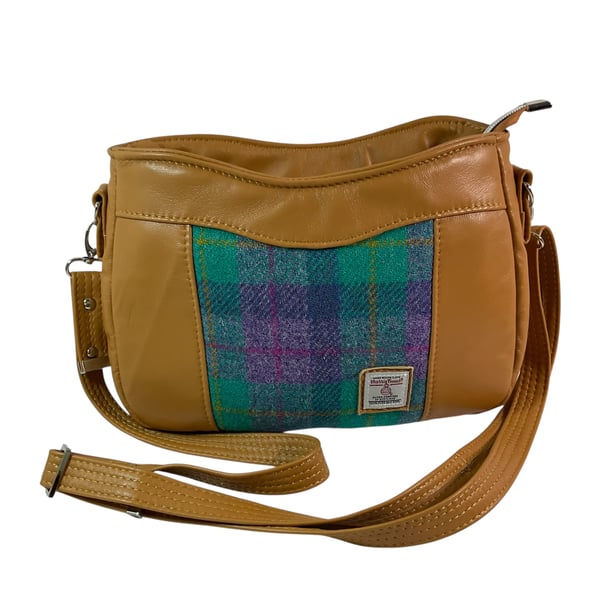 Genuine leather and Harris tweed handbag