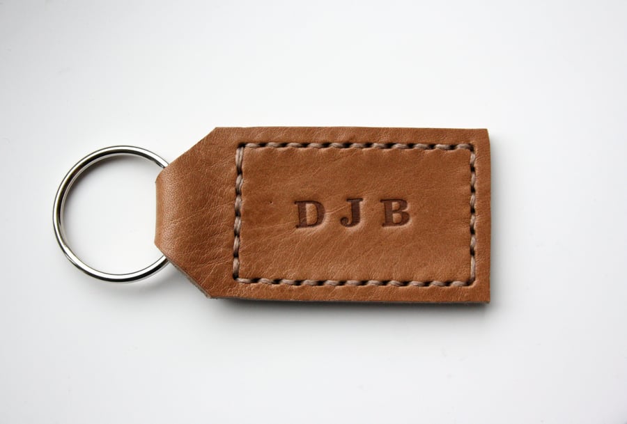 Personalised Leather Key Ring Handmade Tan Brown Keychain