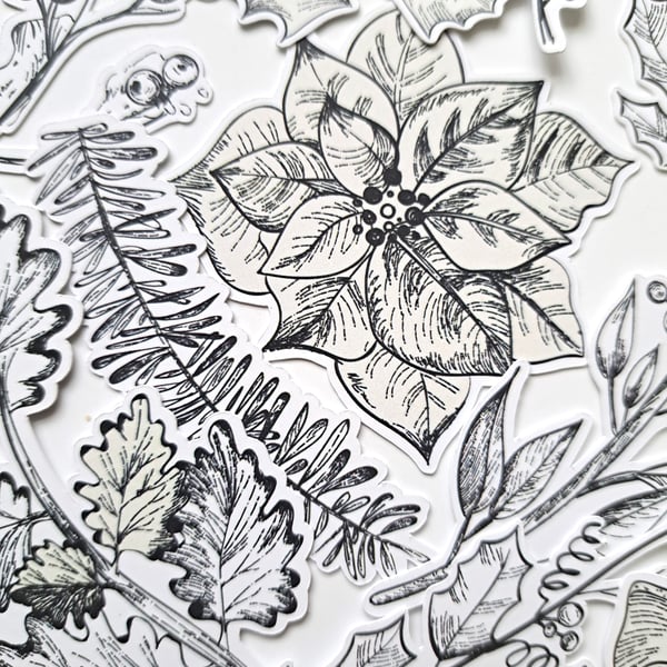 Winter Branches & Holly Leaves die cuts, ephemera card topper embellishments