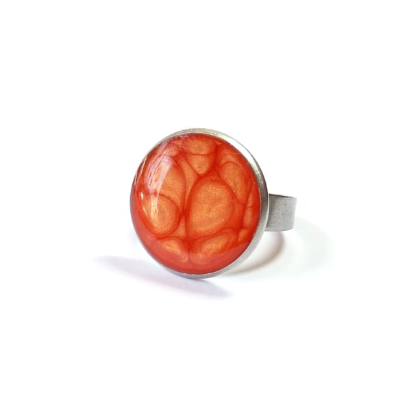 Orange resin and Stainless Steel adjustable ring for women, bright and colourful