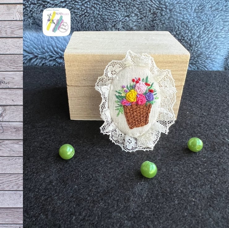 Basket Hand-Embroidered Pin * Basket Hand-Embroidered Pin *