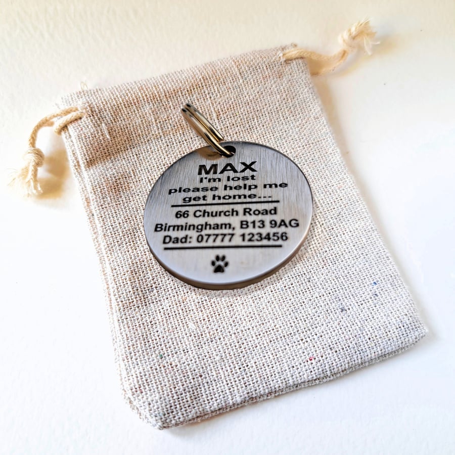 Luxury Deep Engraved Brass Dog ID Tag 3cm Cat Name Tag Extra Thick Durable