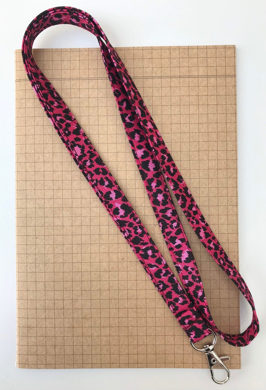 Magenta Pink animal print skinny fabric lanyard