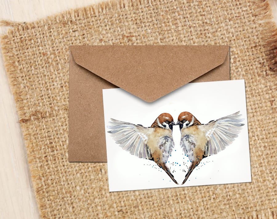 Lovers Dance Art NoteGreeting Card -House sparrow Greeting card,House sparrow No