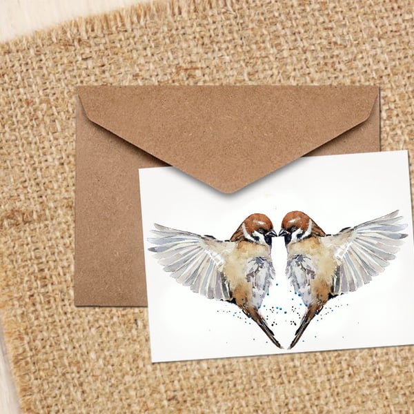 Lovers Dance Art NoteGreeting Card -House sparrow Greeting card,House sparrow No