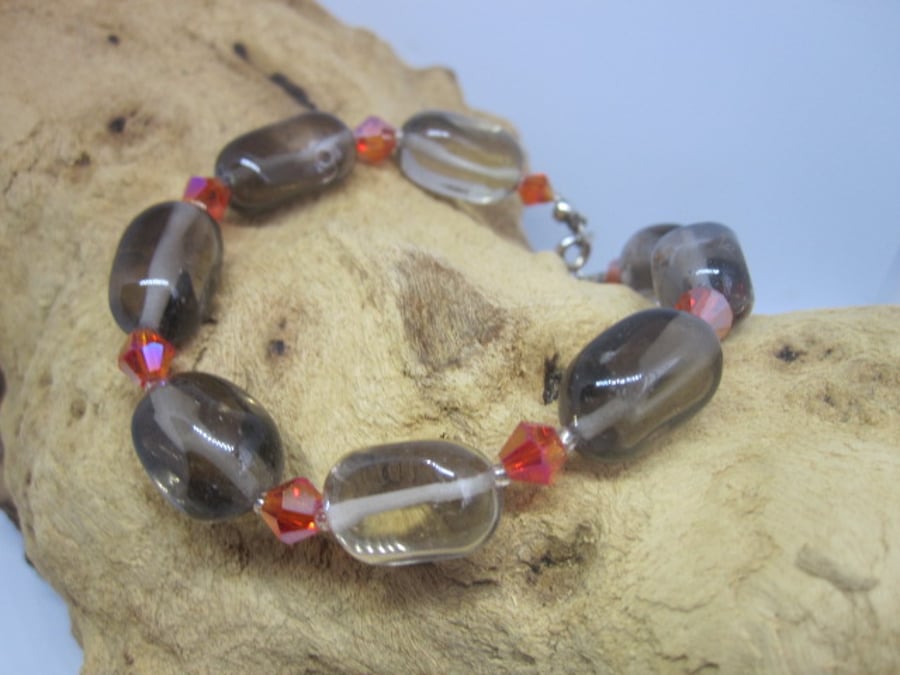 Smokey Quartz & Chinese Crystal Gemstone Bracelet