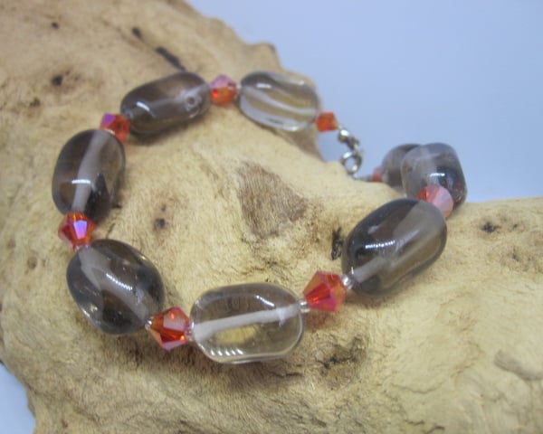 Smokey Quartz & Chinese Crystal Gemstone Bracelet