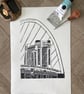 The Baltic & The Bridge - original hand burnished lino print