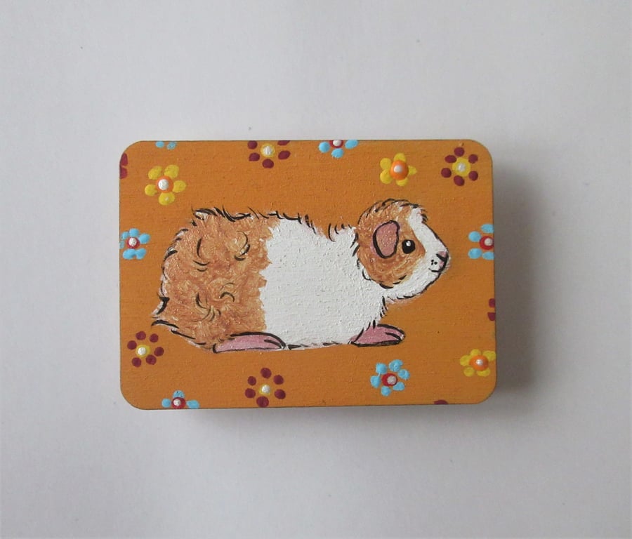 Magnet with Hand Painted Guinea Pig on Wood