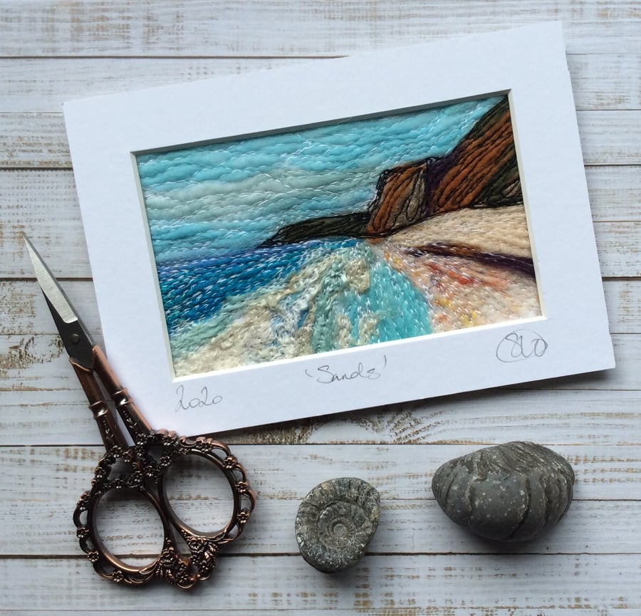 Embroidered needle felted Seascape. 
