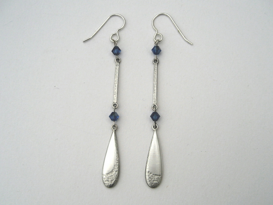 Sterling Silver & Blue Swarovski Crystal Long Teardrop Earrings