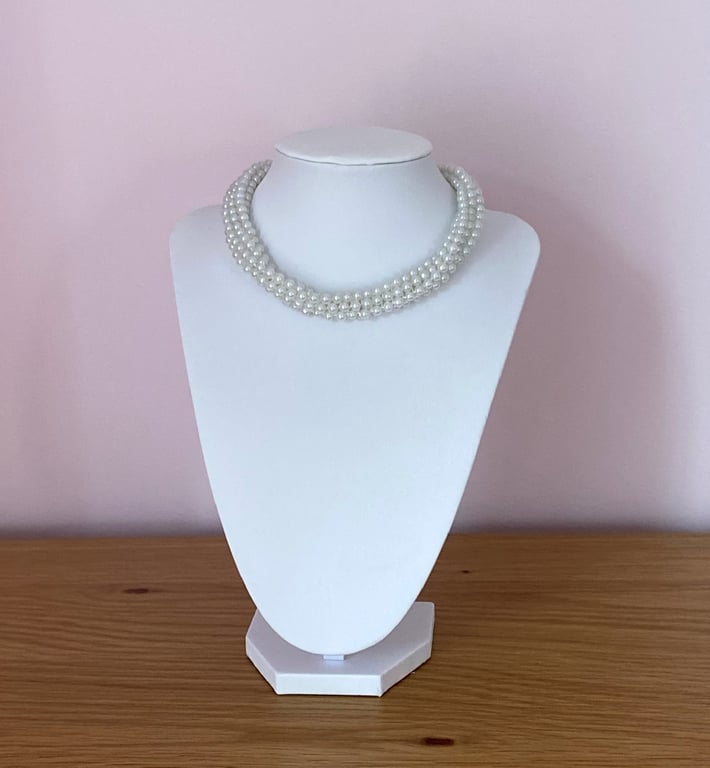 Handmade Woven Twisted White Pearl Choker Necklace