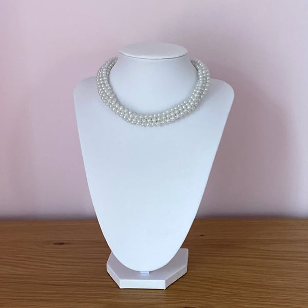 Handmade Woven Twisted White Pearl Choker Necklace