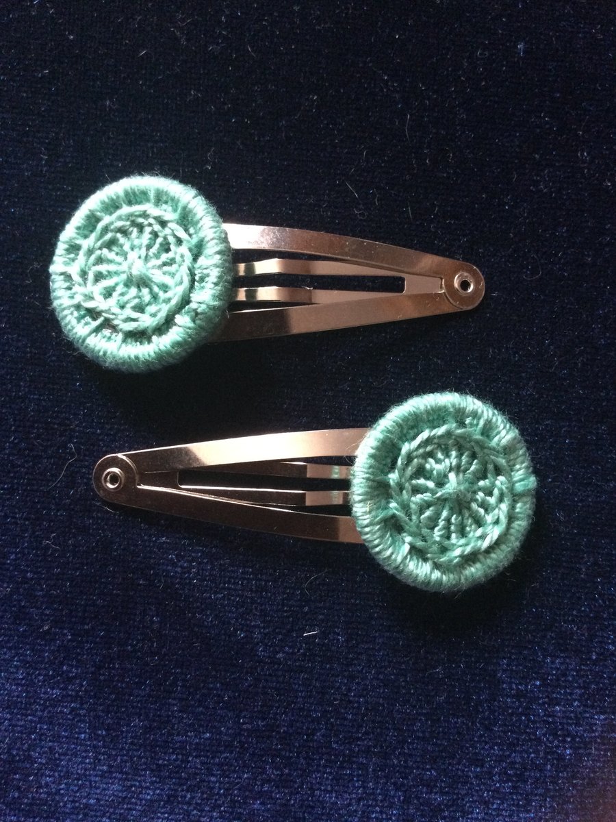 Dorset Button Hair Clips, Pair, Jade Green