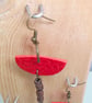 Red Leather Boho Style Dangle Drop Earrings Copper Colour Beads - Image 4