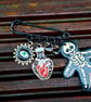 Safety Pin Brooch Badge black charms alternative emo skeleton potion heart