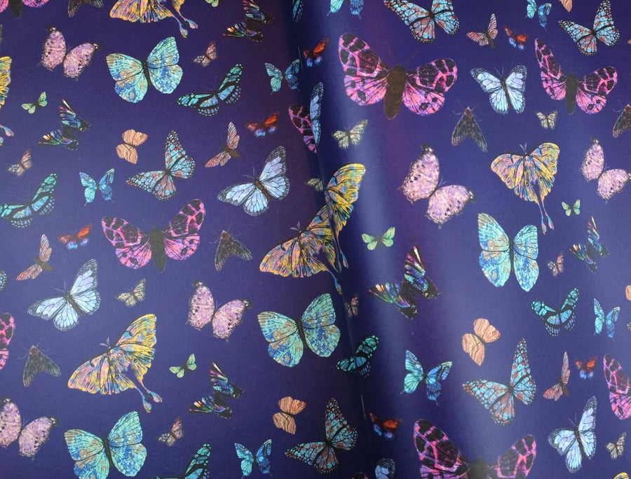Marbled butterflies and moths wrapping paper on blueberry 70x50cm
