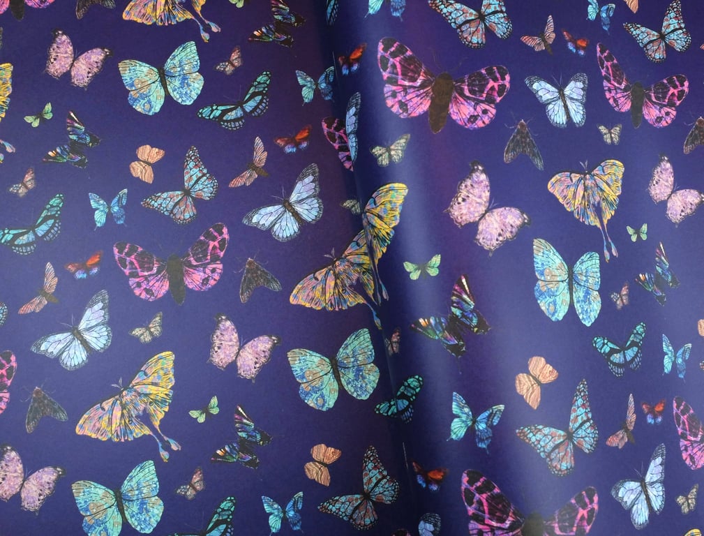 Marbled butterflies and moths wrapping paper on blueberry 70x50cm