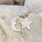 Star and moon earrings upcycled from 1956 sixpence coins